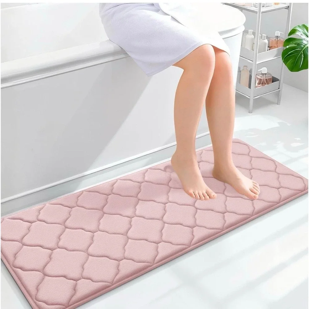 Memory Foam Bath Mat Rug 47x17 Pink.